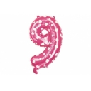 Шар фольгированный 16", цифра 9, сердца, индивидуальная упаковка, цвет розовый оптом
