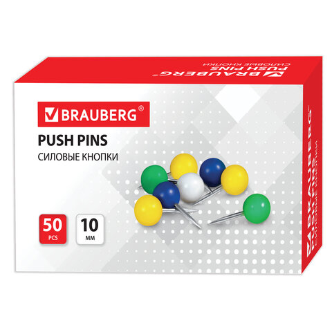 Силовые кнопки-гвоздики BRAUBERG, цветные (шарики), 50 шт., в картонной коробке, 221550 оптом
