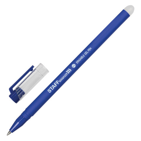 Ручка стираемая гелевая STAFF "Manager" EGP-656, СИНЯЯ, прорезиненный корпус, линия письма 0,35 мм, 143656 оптом
