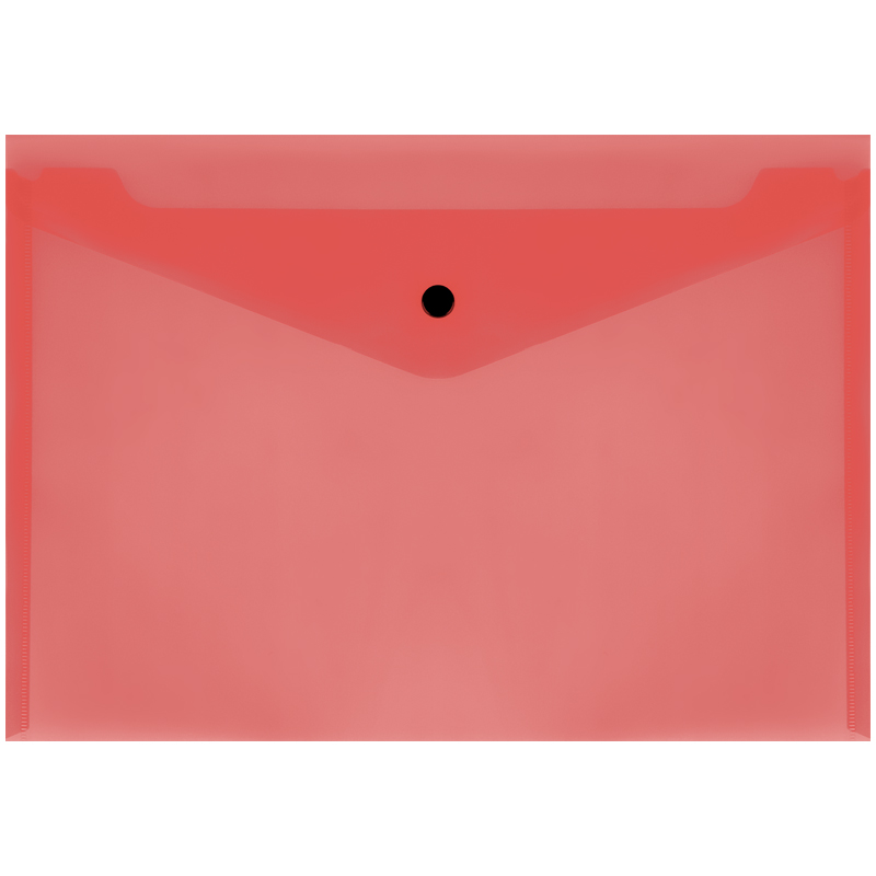 Папка-конверт на кнопке СТАММ А4, 150мкм, пластик, прозрачная, красная оптом