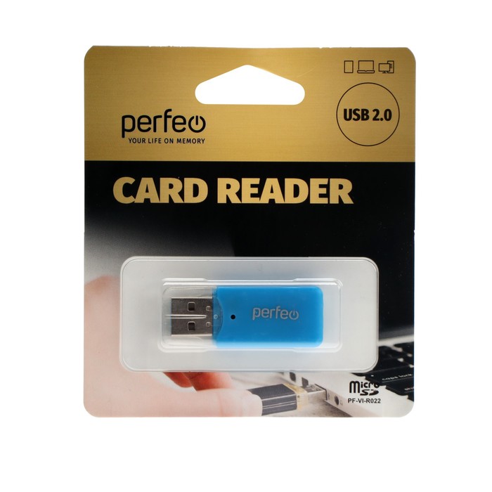 Кард-ридер Perfeo PF-VI-R022, USB/Micro SD, синий оптом