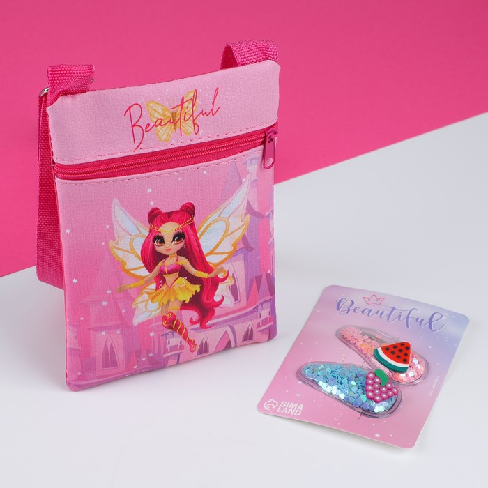 Набор для девочки Маленькая волшебница: сумка и заколки для волос, цвет розовый оптом