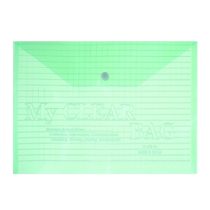 Папка-конверт "Клетка" на кнопке А4, 140 мкр, тонированная, зелёная оптом