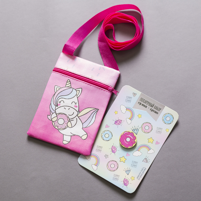Детский подарочный набор Единорожка: сумка + брошь, цвет розовый оптом