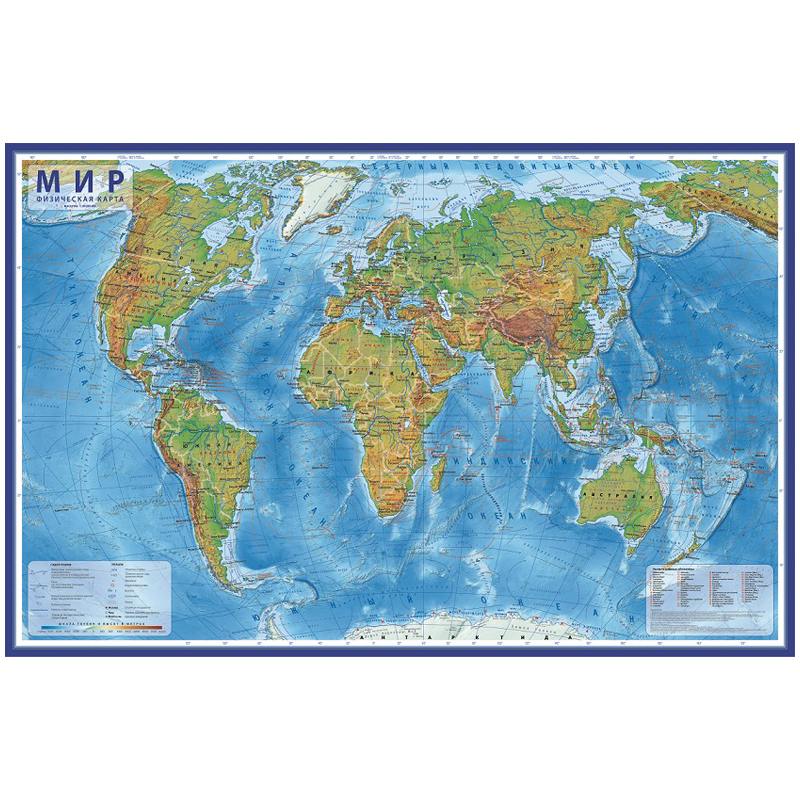 Карта "Мир" физическая Globen, 1:29млн., 1010*660мм, интерактивная, европодвес оптом