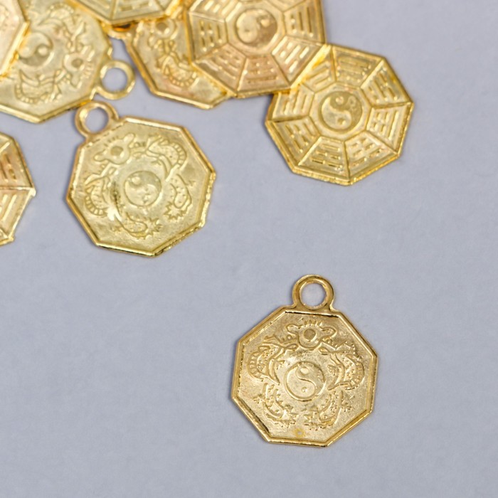 Сувенир металл подвеска "Фэн-шуй монета" золото 1,3х1,2 см оптом