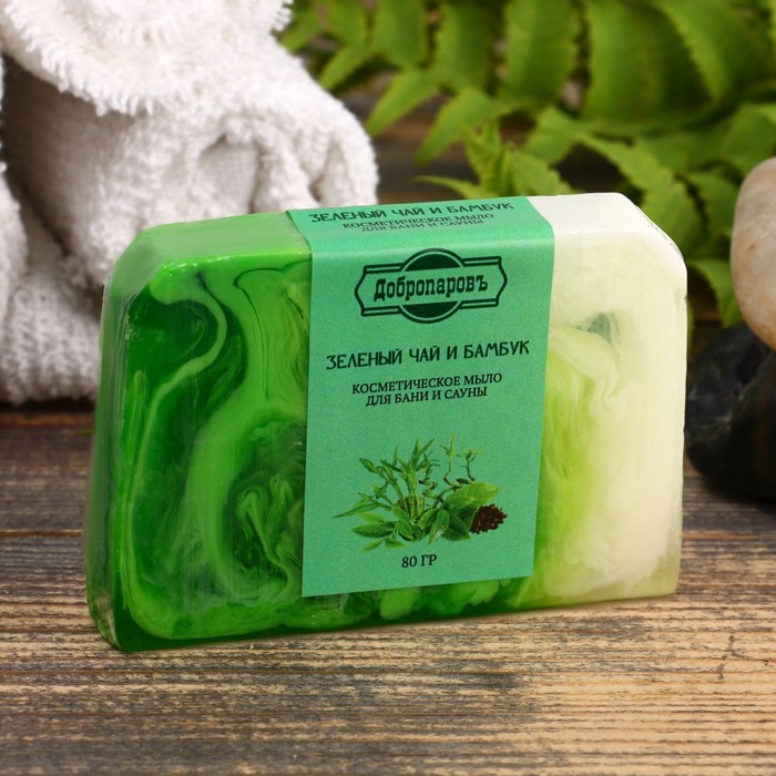 Натуральное мыло СПА - уход для бани и сауны "Зелёный чай и бамбук" Добропаровъ 80 гр оптом
