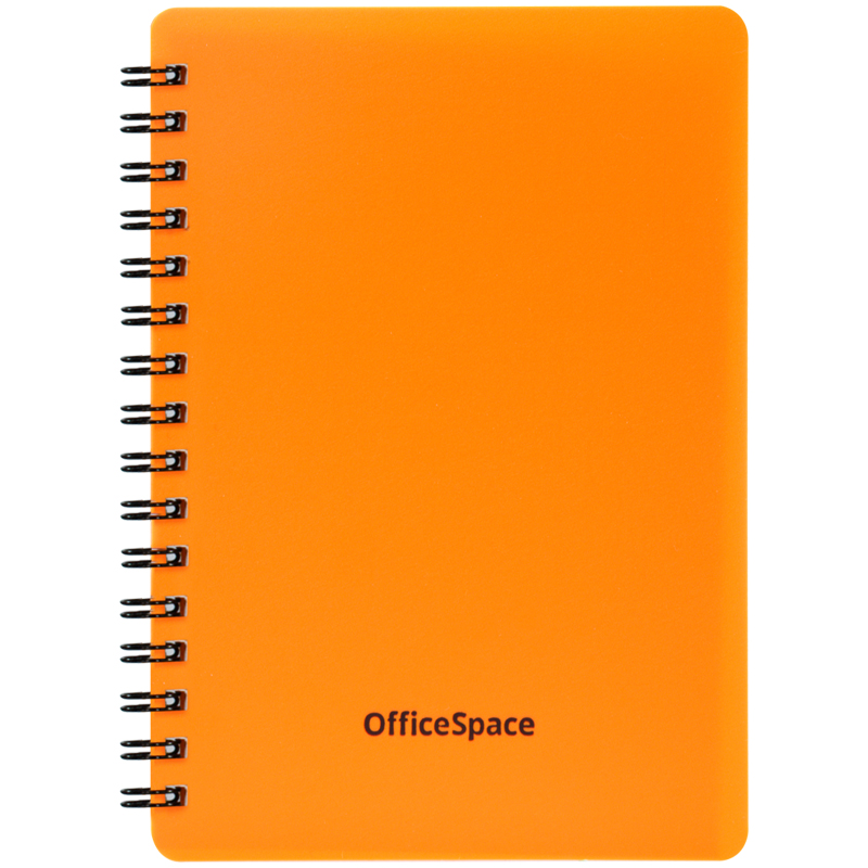 Записная книжка А6 60л., на гребне OfficeSpace "Neon", оранжевая пластиковая обложка оптом