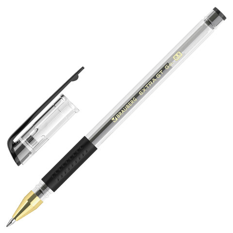 Ручка гелевая с грипом BRAUBERG "EXTRA GT GLD", ЧЕРНАЯ, стандартный узел 0,5 мм, линия 0,35 мм, 143919 оптом