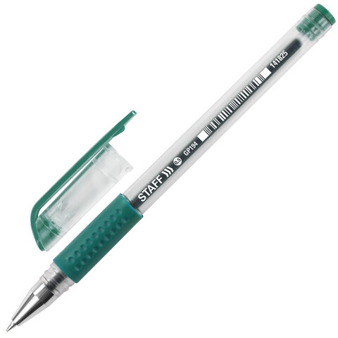 Ручка гелевая с грипом STAFF "EVERYDAY" GP-194, ЗЕЛЕНАЯ, корпус прозрачный, узел 0,5 мм, линия письма 0,35 мм, 141825 оптом
