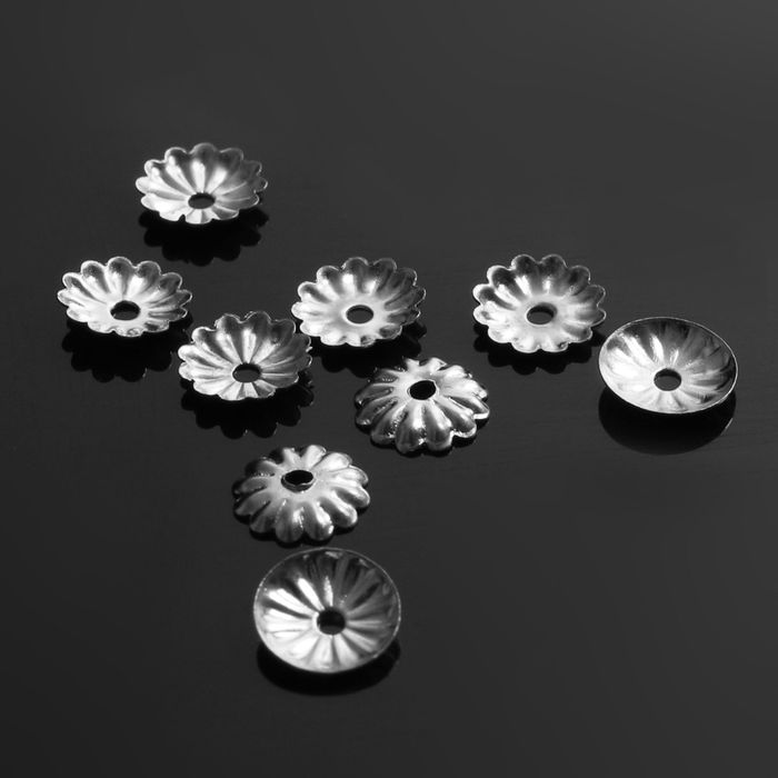 Шапочки для бусин (набор 50шт), СМ-079, 2х6,5 мм, цвет серебро оптом