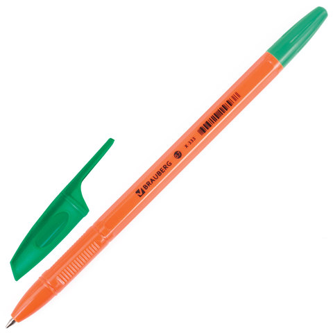 Ручка шариковая BRAUBERG "X-333 Orange", ЗЕЛЕНАЯ, корпус оранжевый, узел 0,7 мм, линия письма 0,35 мм, 142412 оптом