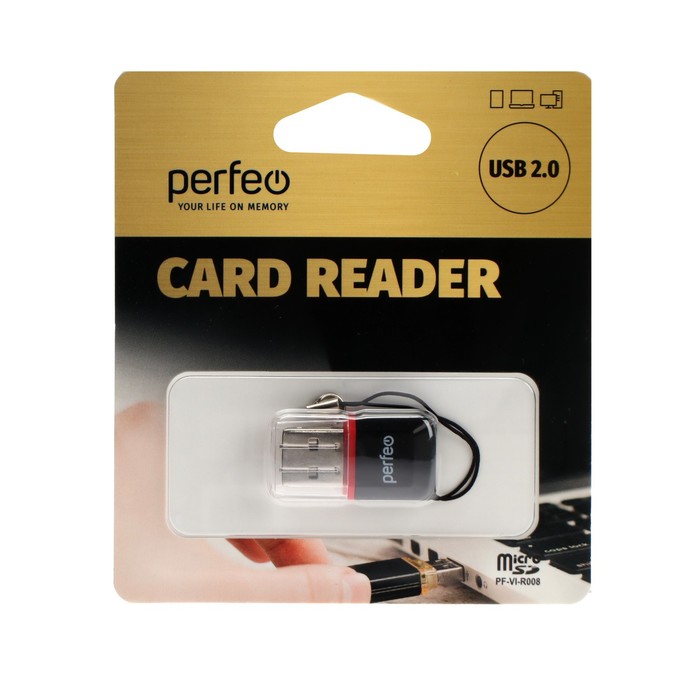 Кард-ридер Perfeo PF-VI-R008, USB/Micro SD, чёрный оптом