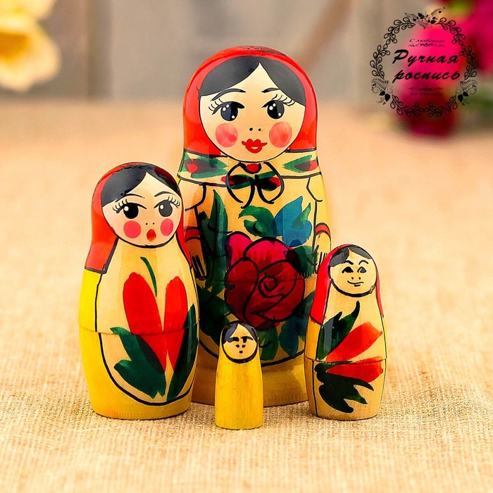 Матрёшка «Галина», красный платок, 4 кукольная, 9 см оптом