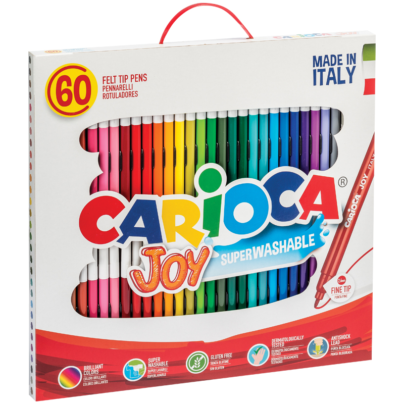 Фломастеры Carioca "Joy", 60шт., 30цв., смываемые, картон, пластиковая ручка оптом