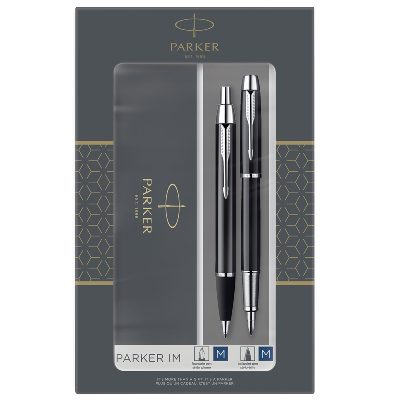 Набор Parker "IM Black CT": ручка шариковая, 1,0мм и ручка перьевая, 1,0мм, подарочная упаковка оптом
