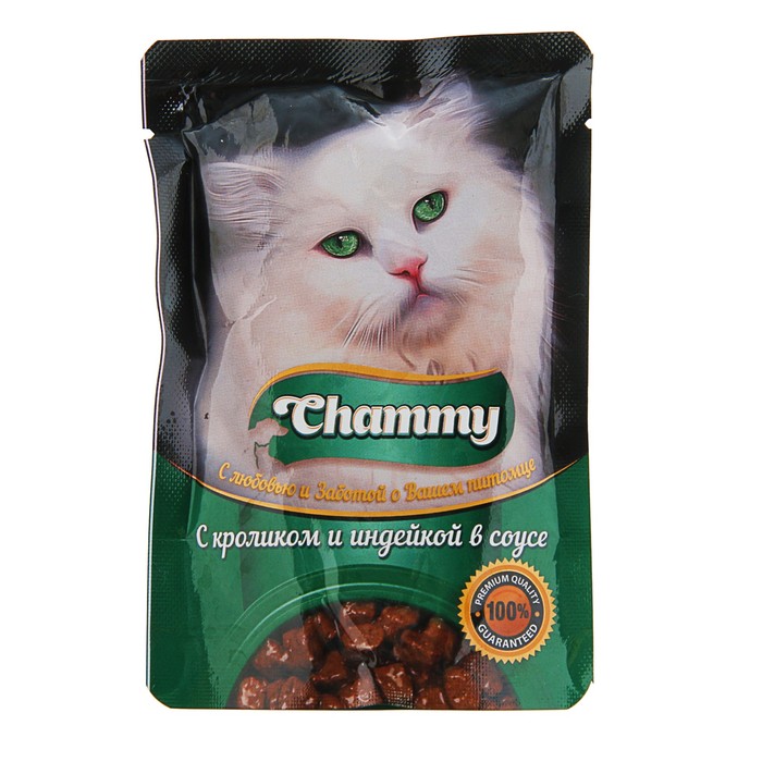 Влажный корм Chammy для кошек, кролик/индейка в соусе, пауч, 85 г оптом