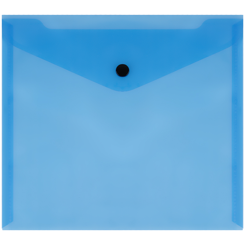 Папка-конверт на кнопке СТАММ А5+, 150мкм, пластик, прозрачная, синяя оптом