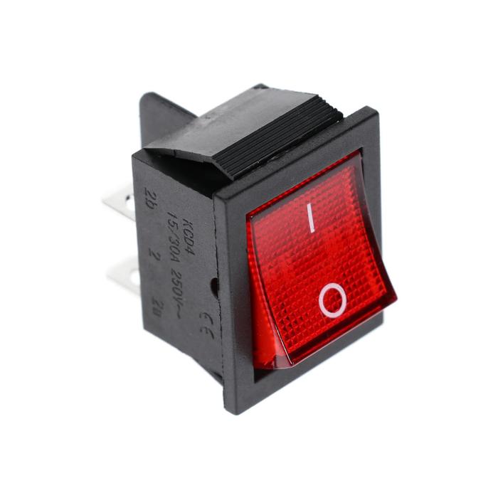 Клавишный выключатель, 250 В, 15 А, ON-OFF, 4с, красный, с подсветкой оптом