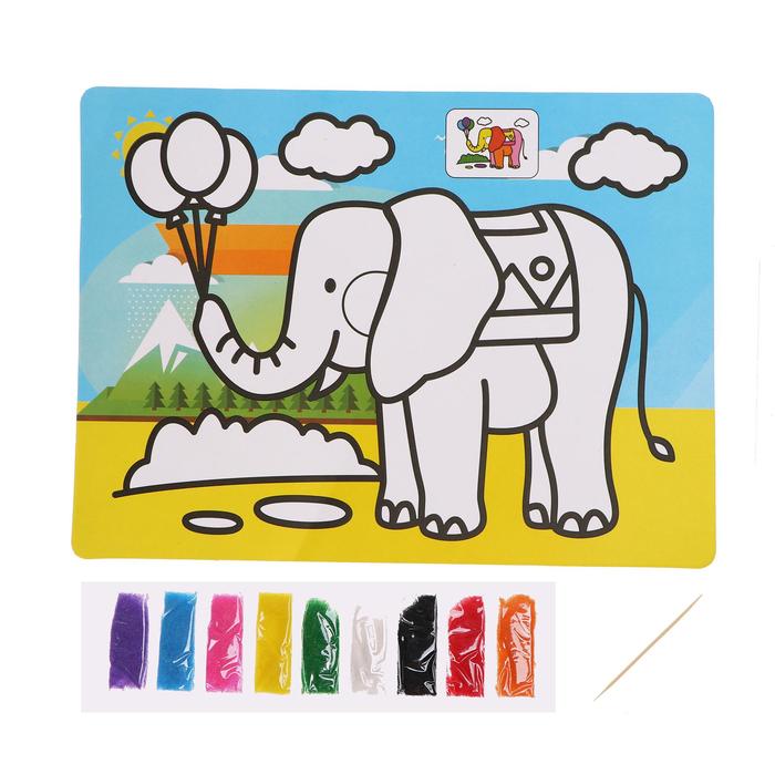 Фреска с цветным основанием «Слон» 9 цветов песка по 2 г оптом
