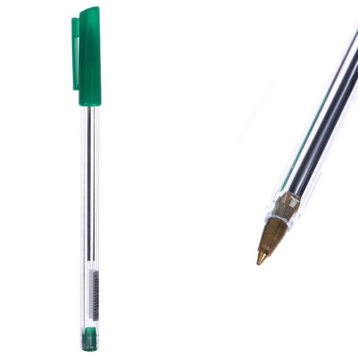 Ручка шариковая 0,7 мм, стержень зелёный, корпус прозрачный с зеленым колпачком оптом