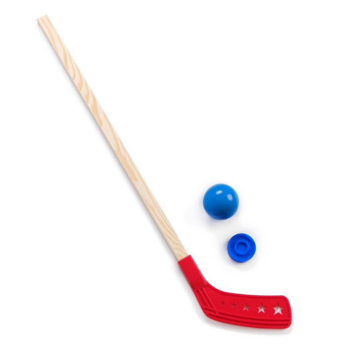 Клюшка хоккейная с мячом и шайбой, 83 см, d мяча=7 см, микс оптом