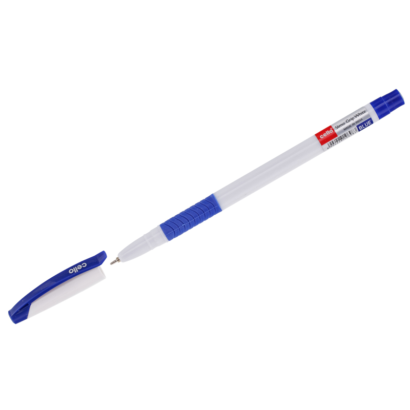 Ручка шариковая Cello "Slimo Grip white body " синяя, 0,7мм, грип, штрих-код оптом