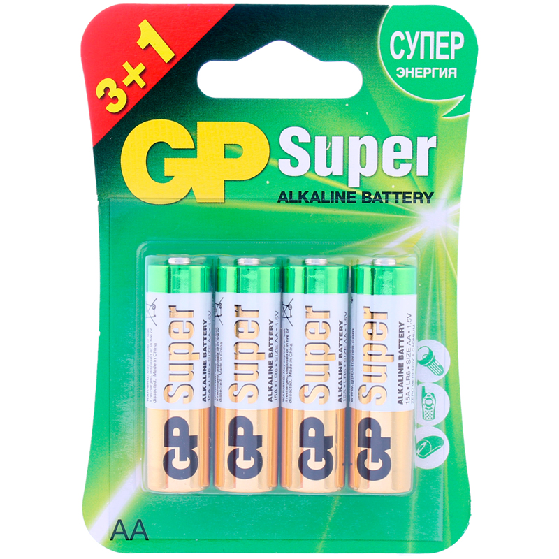  GP Super AA (LR6) 15A , BC4 ( 3+1) 