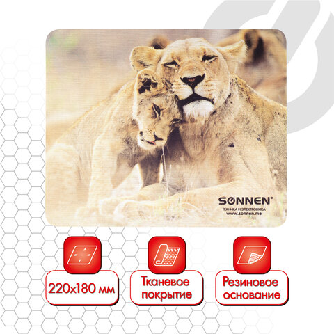 Коврик для мыши SONNEN "LIONS", резина + ткань, 220х180х3 мм, 513310 оптом