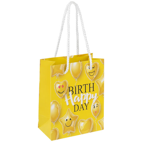Пакет подарочный 11,4x6,4x14,6 см ЗОЛОТАЯ СКАЗКА "Happy Birthday", глиттер, желтый, 608237 оптом