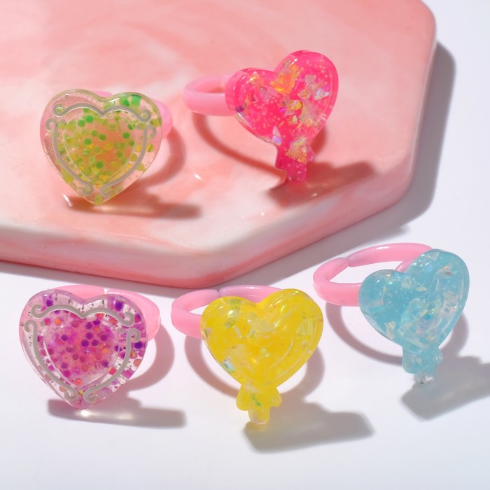 Кольцо детское "Выбражулька" сердечки-конфетки, форма МИКС, цвет МИКС, безразмерное оптом