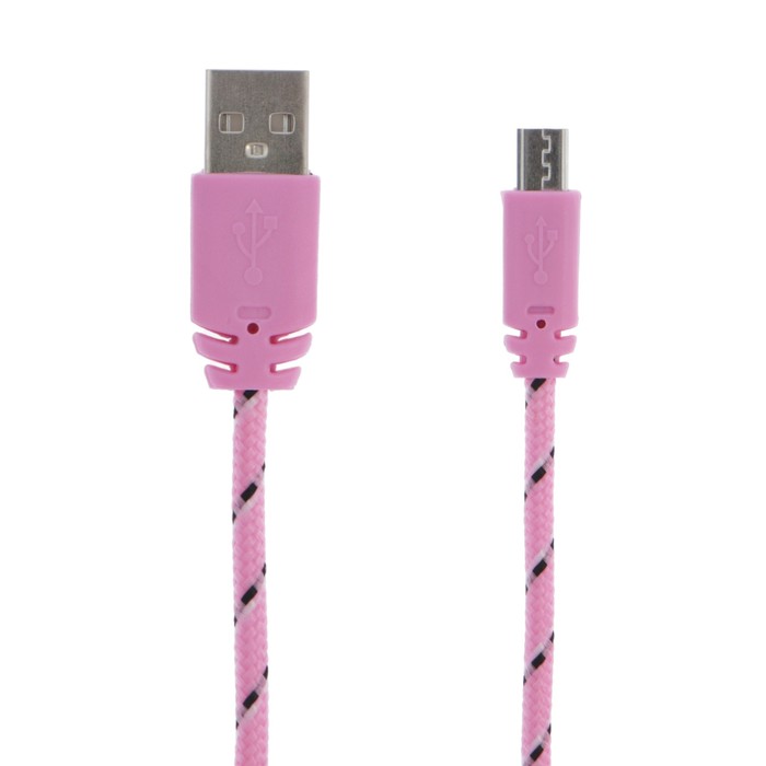Кабель LuazON, microUSB - USB, 1 А, 0,9 м, оплётка нейлон, розовый оптом