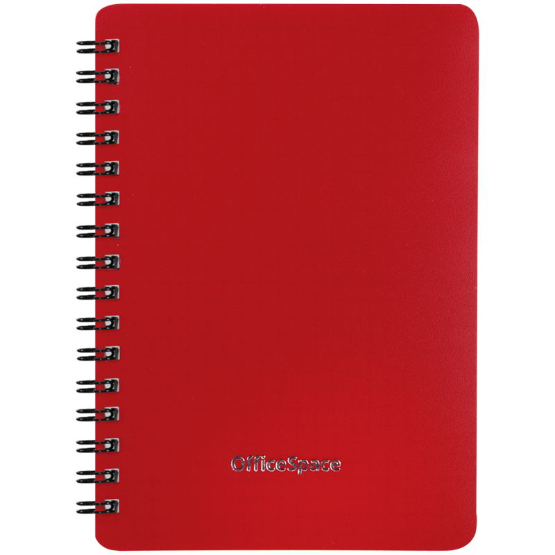 Записная книжка А6 60л., на гребне OfficeSpace "Base", красная пластиковая обложка оптом