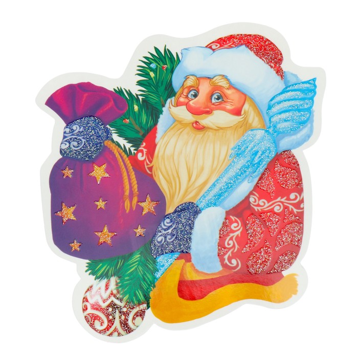 Украшение на скотче "Дед Мороз" глиттер, мешок с подарками оптом