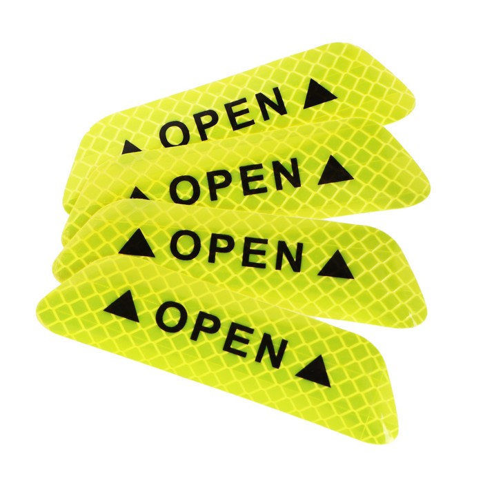 Светоотражающая наклейка "Open", 9,5?2,5 см, салатовый, набор 4 шт оптом