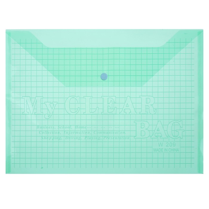 Папка-конверт на кнопке Calligrata "Клетка" А4, 120 мкм, тонированная, зелёная оптом