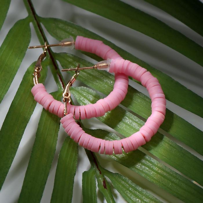 Серьги-кольца "Бисер", цвет розовый, d=3 оптом