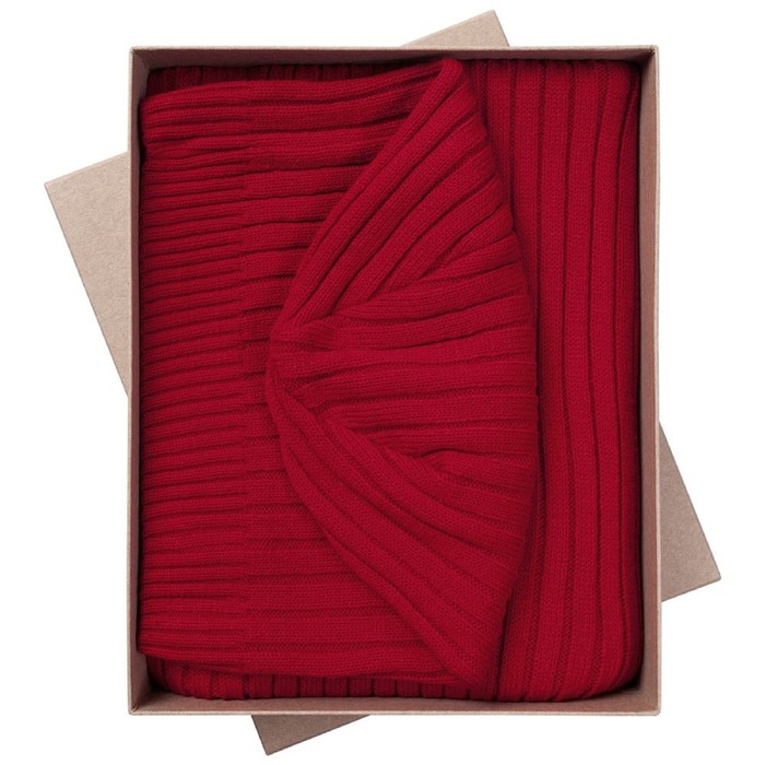 Комплект из шарфа и шапки Stripes, цвет красный оптом