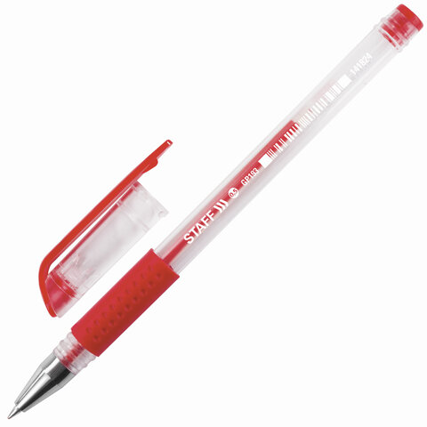 Ручка гелевая с грипом STAFF "EVERYDAY" GP-193, КРАСНАЯ, корпус прозрачный, узел 0,5 мм, линия письма 0,35 мм, 141824 оптом