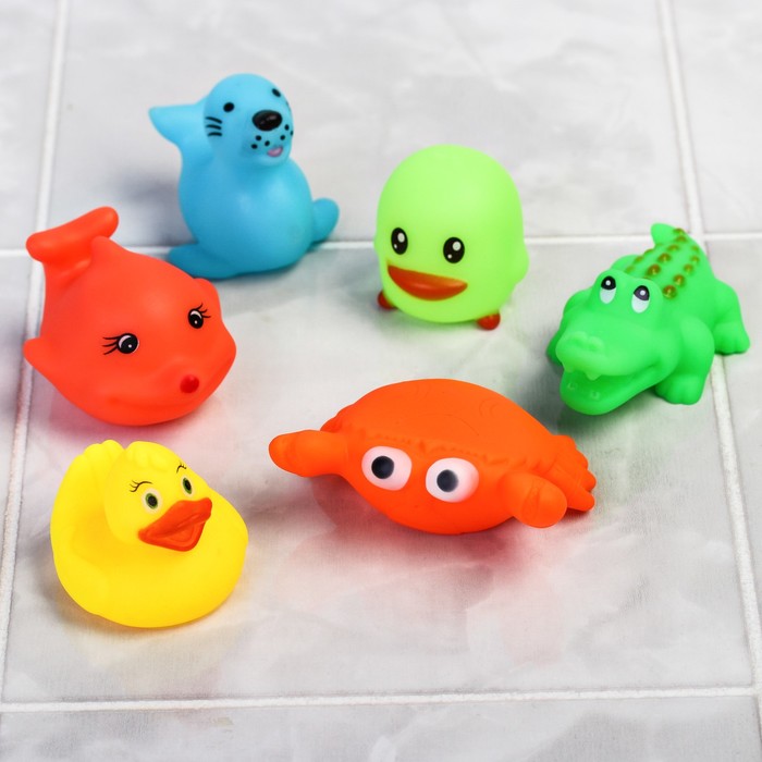 Набор резиновых игрушек для игры в ванной «Малыши 2», пищалки, 6 шт., цвет МИКС оптом