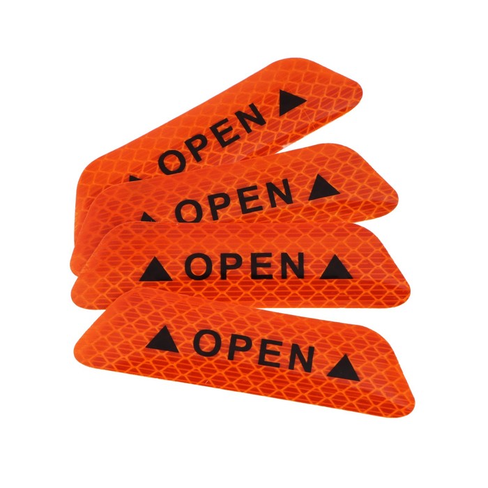 Светоотражающая наклейка "Open", 9,5?2,5 см, оранжевый, набор 4 шт оптом