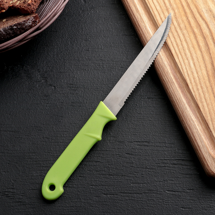 Нож кухонный «Акли», зубчатое лезвие 10,5 см, цвет МИКС оптом