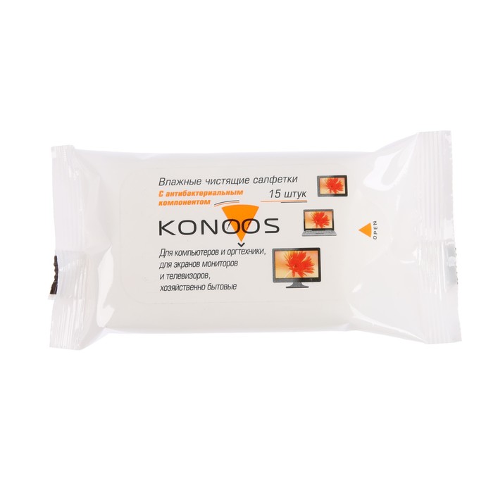 Салфетки для очистки техники Konoos KSC-15, влажные, для экранов, уп., 15 шт оптом