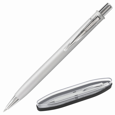 Ручка подарочная шариковая BRAUBERG "Vocale", СИНЯЯ, корпус серебристый с хромированными деталями, линия письма 0,5 мм, 143490 оптом