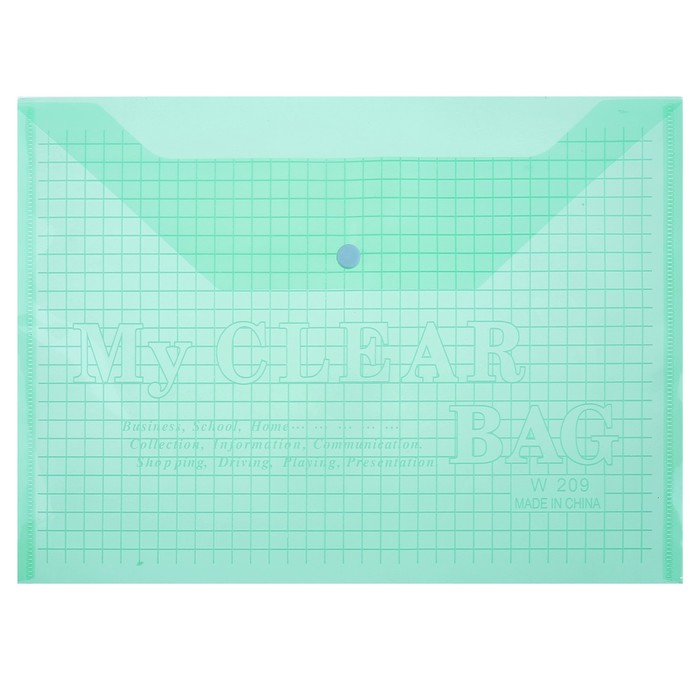 Папка-конверт на кнопке Calligrata "Клетка" А4, 80 мкм, тонированная, зелёная оптом