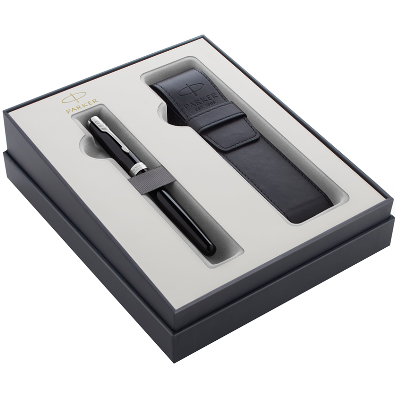 Набор Parker "Sonnet Black CT": ручка перьевая 1,0мм и чехол из экокожи, подарочная упаковка оптом
