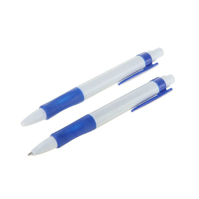 Ручка шариковая автоматическая, 0.5 мм, стержень синий, белый корпус, с резиновым держателем оптом