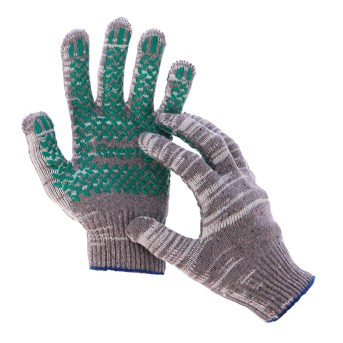 Перчатки, х/б, вязка 10 класс, 6 нитей, размер 9, с ПВХ протектором, серые, Greengo оптом