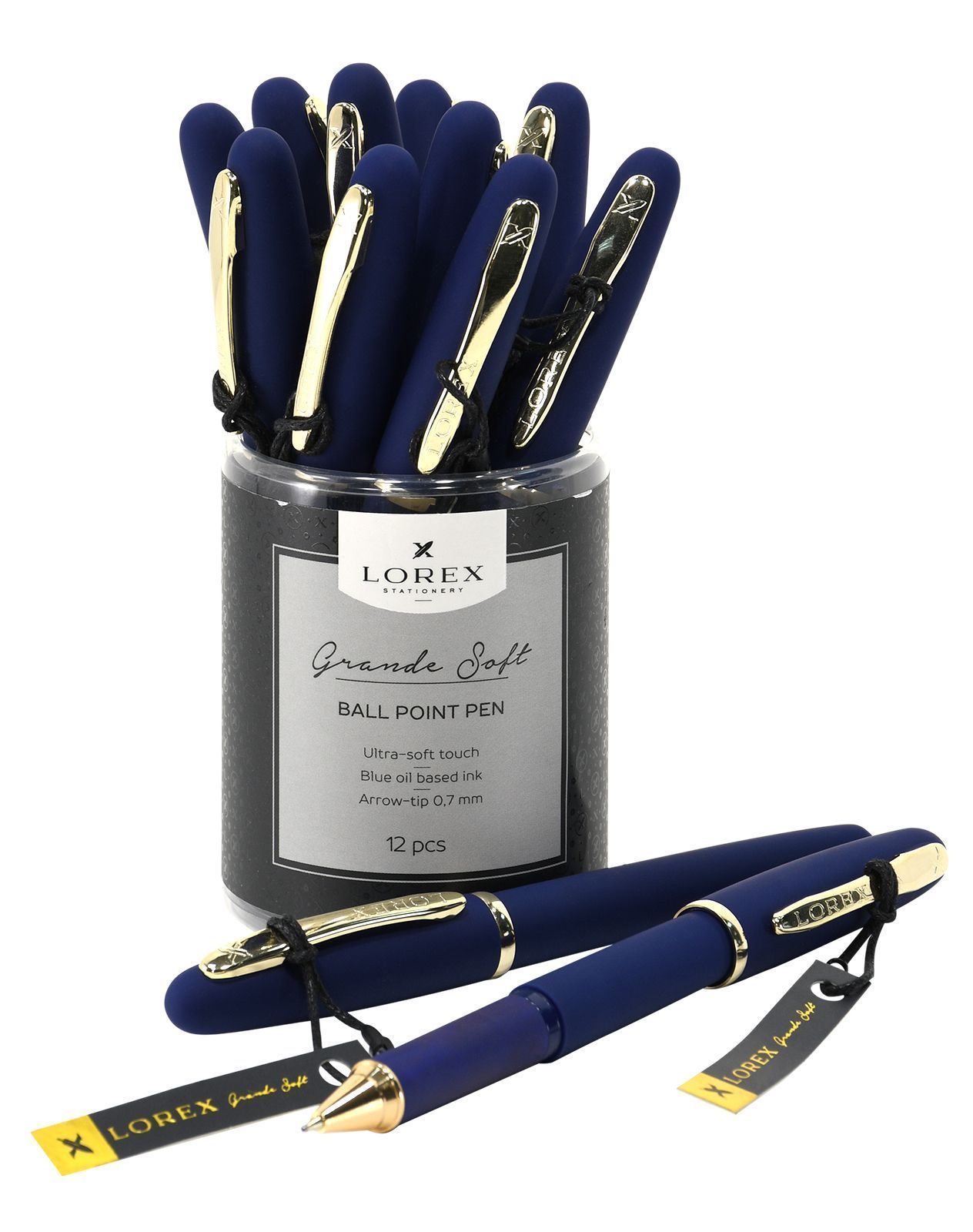 Ручка масляная LOREX темно-синий корпус, Grande Soft синяя, конусовидный наконечник, 0,7 мм оптом