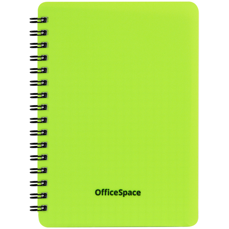 Записная книжка А6 60л., на гребне OfficeSpace "Neon", салатовая пластиковая обложка оптом